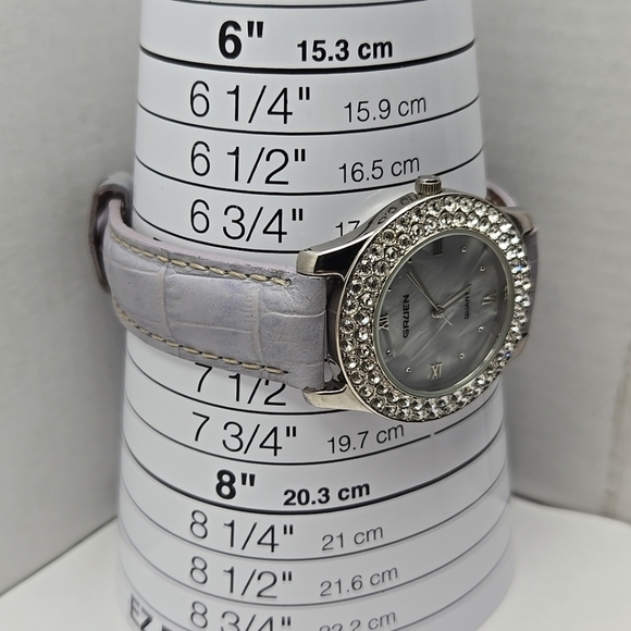 Womens Gruen Pave Crystal Lavender Watch Silver MOP Purple Leather New Battery - Picture 6 of 12